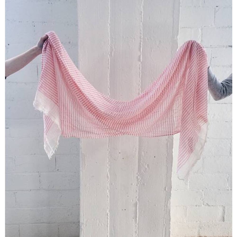 Light Pink/Ivory Stripe Turkish Cotton Scarf: Beach, Coastal Wrap/Sarong/Coverup
